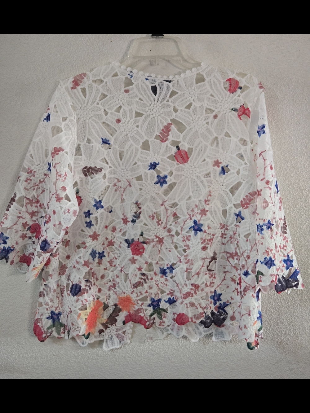 Rabbit Rabbit Rabbit White Lace Floral Crochet Open-Front Tunic - Picture 3 of 9
